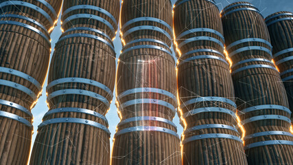 3d Rendered Illustration of Industrial Barrels Hud Scanning. High quality 3d illustration