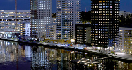 emergency vehicles at night in central Stockholm, Sweden