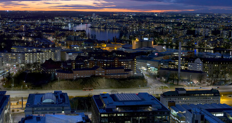 The beautiful area of Liljeholmskajen during sunset in central Stockholm, Sweden