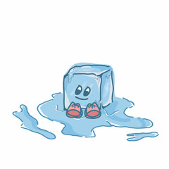 Melting ice cube character vector template design illustration