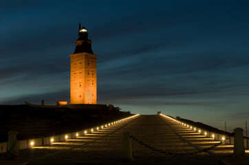 hercules tower lighthouse at night