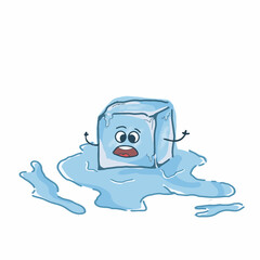 A scare melting ice cube with character vector template design illustration