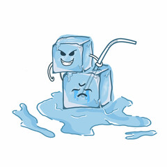 A couple Melting ice cube character vector template design illustration