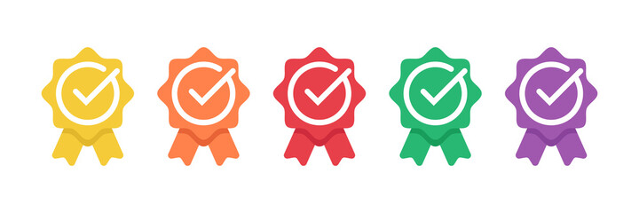 certified badge logo with checklist icon or approved medal. Available in modern colors. vector illustration template. - obrazy, fototapety, plakaty
