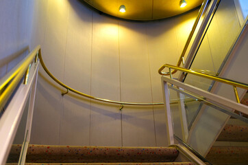 Atrium, lobby or foyer over several decks floors on luxury cruiseship or cruise ship liner with...
