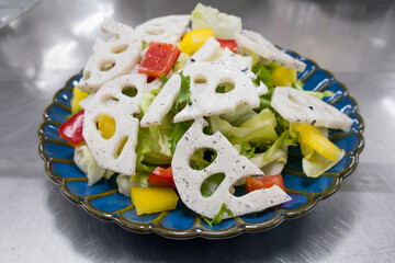 Korean cuisine, healthy lotus root and vegetable salad.