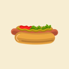 Hot Dog. Vector isolated flat illustration of fast food for poster, menu, brochure, web and icon.