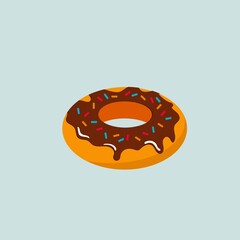 Vector donut with chocolate icing. Colorful illustration in flat style.