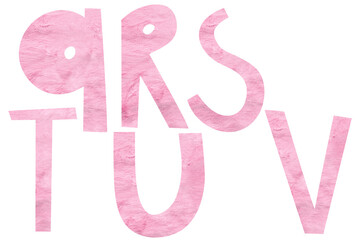 Fluffy alphabet in tender pink pastel colors on white background. Part 4