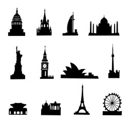 Travel Landmark Icons - Silhouette Vector stock illustration