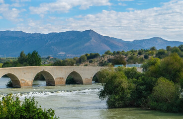 ceyhan river and misis bridge, adana, turkey, 