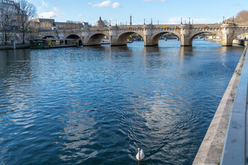 Fototapeta premium France, Paris, the famous Pont Neuf crossing the river Seine. to Île de la Cité.