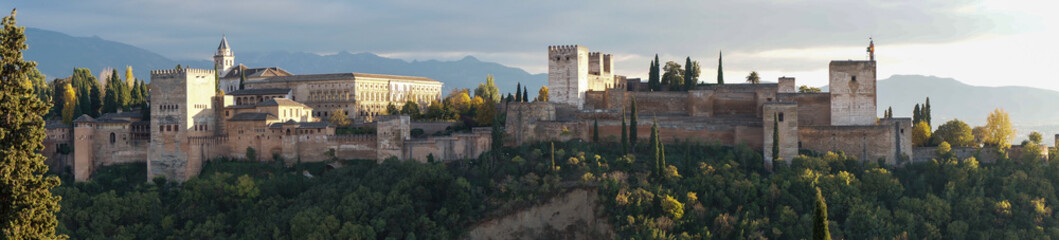 Panoramic view on Alhambra palace in Granada, Spain