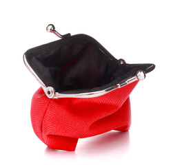 red cash wallet isolated on white background. Charge purse. Open empty coin wallet. - 415410777