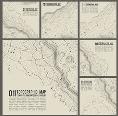 Topographic pattern texture vector Set. Grey contours vector topography. Geographic mountain topography vector illustration. Map on land vector terrain. Elevation graphic contour height lines.