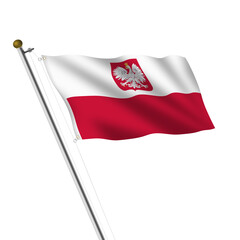 Poland Flagpole 3d illustration on white with clipping path