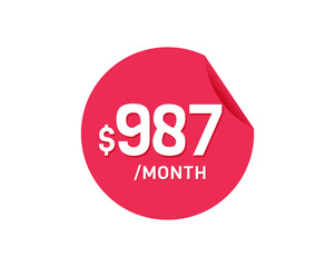 $987 Dollar Month. 987 USD Monthly sticker