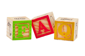 FAQ Frequently Asked Questions wooden blocks on white background