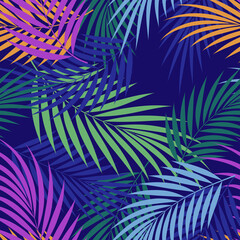 Tropical seamless pattern design on dark blue background.