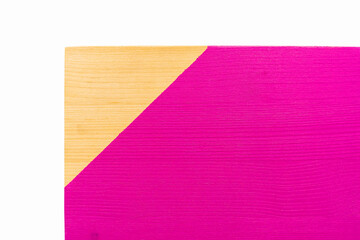 A fragment of a wooden board painted with paint. Special coating for joinery and furniture parts. Close-up. Annotation