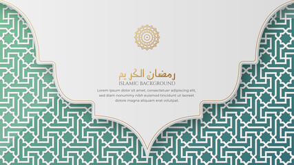 Ramadan Kareem Arabic Islamic Elegant White and Green Ornamental Background with Islamic Pattern and Decorative Ornament Arch Frame