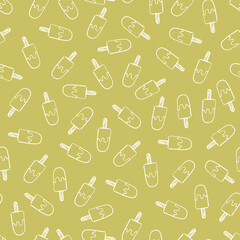 Vector matcha green single colour doodle of scattered popsicle ice cream repeat pattern. Suitable for textile, gift wrap and wallpaper.