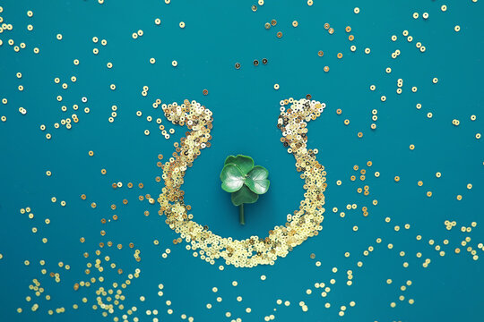 St. patrick's day background. Religious Christian Irish celebration. Four-leaf clover symbol of good luck.