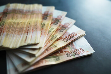 Russian money face value of five thousand rubles. Close-up of Russian rubles . The concept of Finance.Background and texture of money