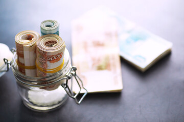 Russian money face value of five thousand rubles. Close-up of Russian rubles . The concept of Finance.Background and texture of money