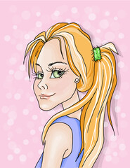 vector Illustration of a young girl on a floral background