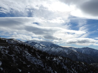 Winter scenery of the snow-covered San Gabriel Mountains, San Bernardino County, California.