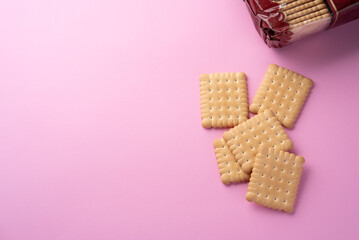 Square Biscuits on the pink background