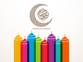 Arabic Calligraphic text of Ramadan Kareem for the Muslim community festival celebration.	
