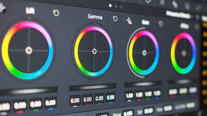 Color grading graph or RGB colour correction indicator on monitor in post production process....