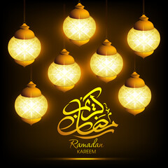 Arabic Calligraphic text of Ramadan Kareem for the Muslim community festival celebration.	
