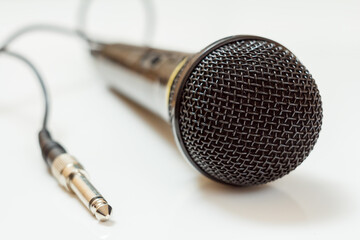 Close-up of professional stage mic and cable