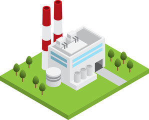 Simple isometric power plant station isolated, white background