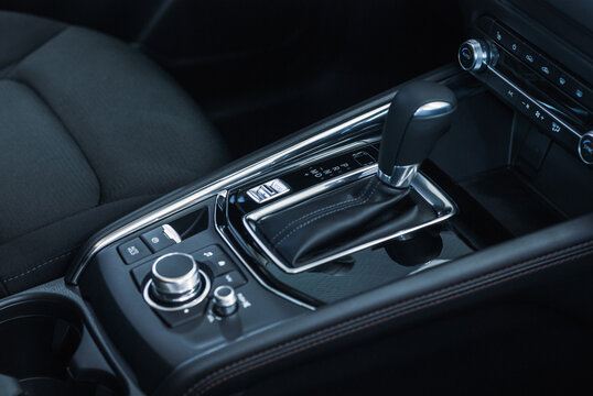 Car interior - gear stick of Mazda CX-5 AWD crossover, Moscow, 18 Feb 2021