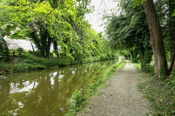 Canal and towpath in Wiltshire England.