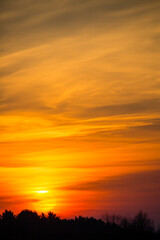 Colorful sunset sky and clouds with dramatic light and copy space
