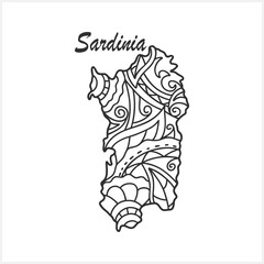 Doodle Sardinia map. Eco design. Coloring page book. Hand drawing line art. Sketch vector stock illustration. EPS 10
