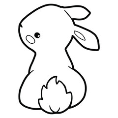 Cute white rabbit with pink cheeks. Cartoon character. Outline. Coloring page. Hand drawing. 