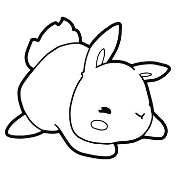 Cute white rabbit with pink cheeks. Cartoon character. Outline. Coloring page. Hand drawing. 