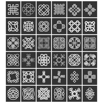 monochrome icon set with Celtic knots ethnic art ornaments