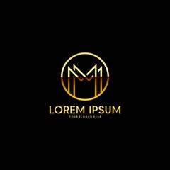 Fototapeta premium business M letter luxury on gold color isolated on black background