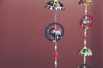 Fototapeta na wymiar Indain made home decor door hanging Elephant theme products 
