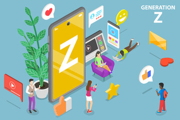 3D Isometric Flat Vector Conceptual Illustration of Generation Z, Zoomers.