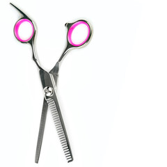 pairs of hairdressing scissors for hair cutting. isolated. Free space for text.