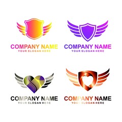 set of abstract business wings with shield and heart - vector