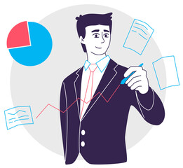 Modern illustration of businessman raising company statistics